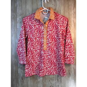 J. McLaughlin Court Polo Womens XS Red Orange Floral. Brocade Stretch Athletic‎